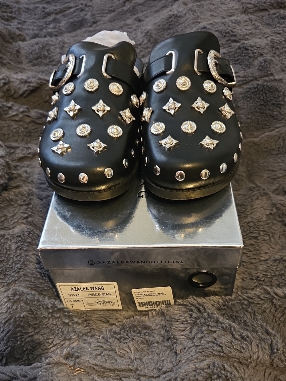 Womens Black Studded Slip-On Clogs